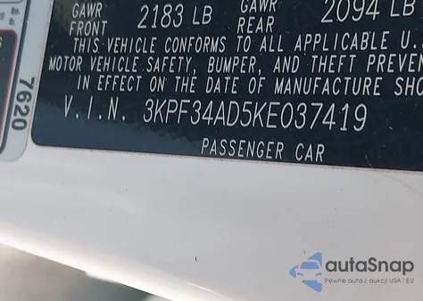 2019 Kia Forte S z USA, uszkodzony, nr VIN 3KPF34AD5KE037419